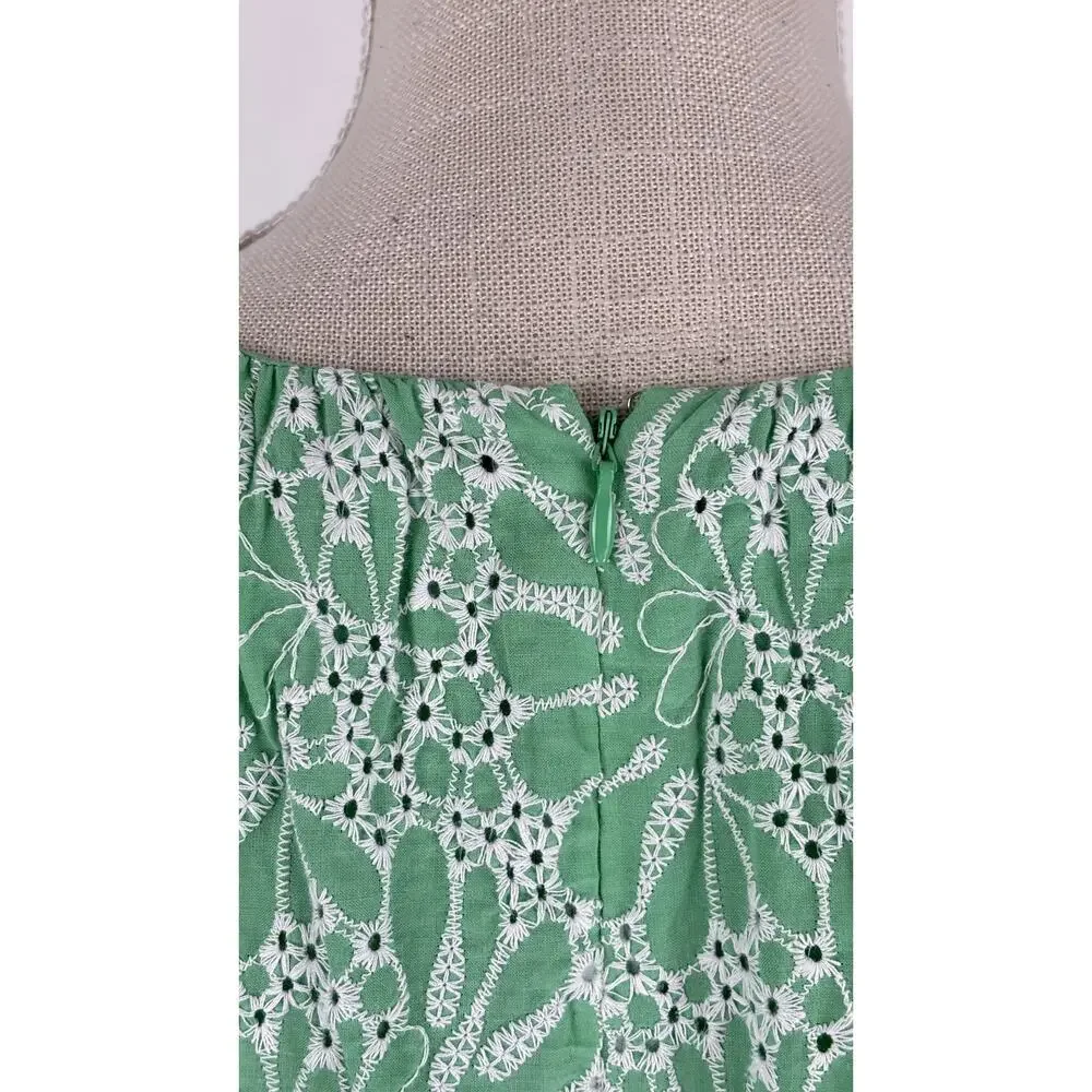 Loft Eyelet Shift Dress Short Flutter Sleeve Womens Size 6 Green White New